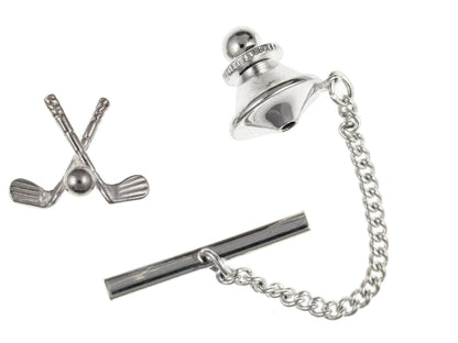 MENS Golf Clubs With Ball Tie Pin/Tack - Solid 925 Sterling Silver