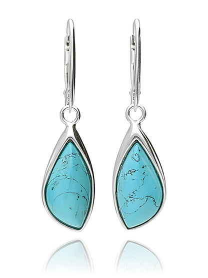 BLUE Turquoise Teardrop Sterling Silver Dangly/Dangle Drop Lever Back Earrings for Women Ladies Girls. 170130
