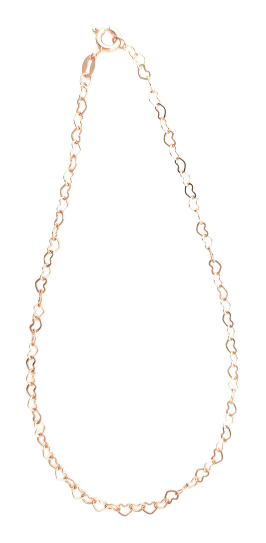 Heart Themed Sterling Silver Anklet/Ankle Bracelet/Ankle Chain - 925 Sterling Silver - Adj ##01-open-hearts-chain-r-gold-10-5
