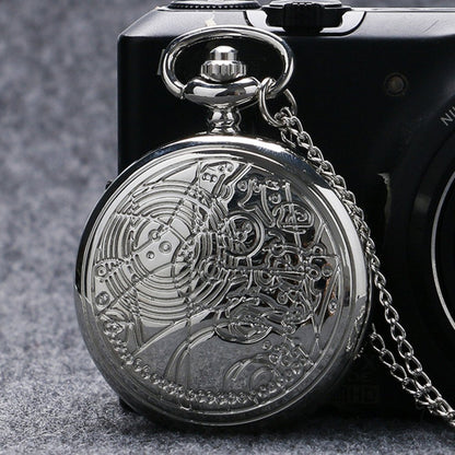 DR WHO Polished Silver Finish Retro/Vintage Case Full Hunter Mens/Boys Quartz Pocket Watch Necklace - On 32" inch / 80cm Chain