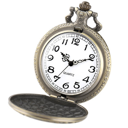 Dogs/Wolf/Wolves with Ornate Border 3D Bronze Effect Antiqued/Vintage Case Men's Quartz Pocket Watch Necklace - On 32" Inch / 80cm Chain