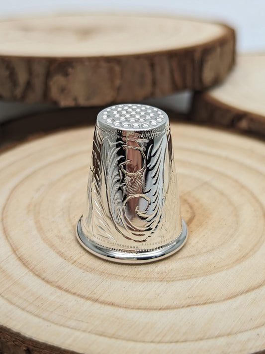 Victorian Foliate Engraved Thimble for Hand Sewing Quilting Needlework - Solid 925 Sterling Silver - Needle Finger Tips Protector Shield - 20mm W X 22mm H