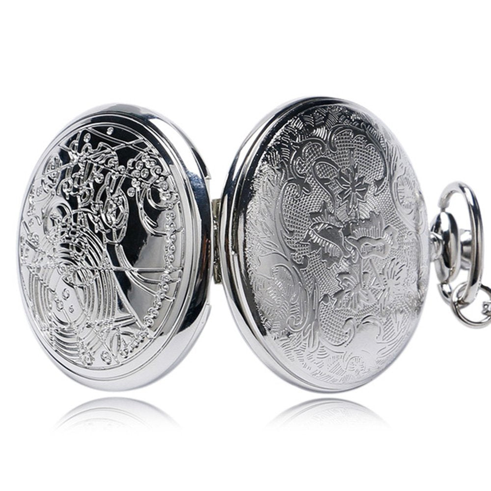 DR WHO Polished Silver Finish Retro/Vintage Case Full Hunter Mens/Boys Quartz Pocket Watch Necklace - On 32" inch / 80cm Chain