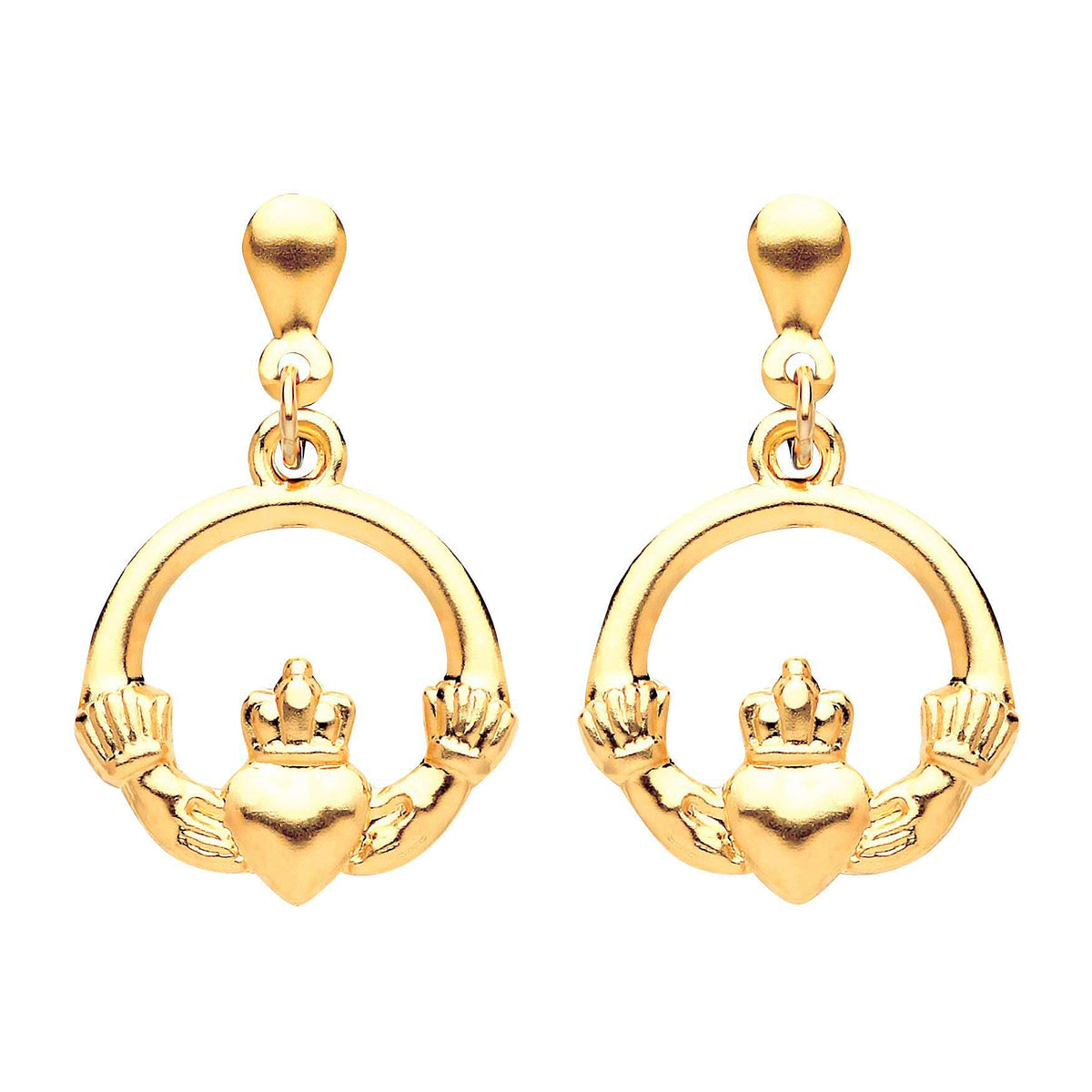 24MM 9ct Yellow Gold Irish Celtic Claddagh Hoop Drop/Dangly Stud Earrings for Women - 9ct Yellow Gold - 0.52 Grams