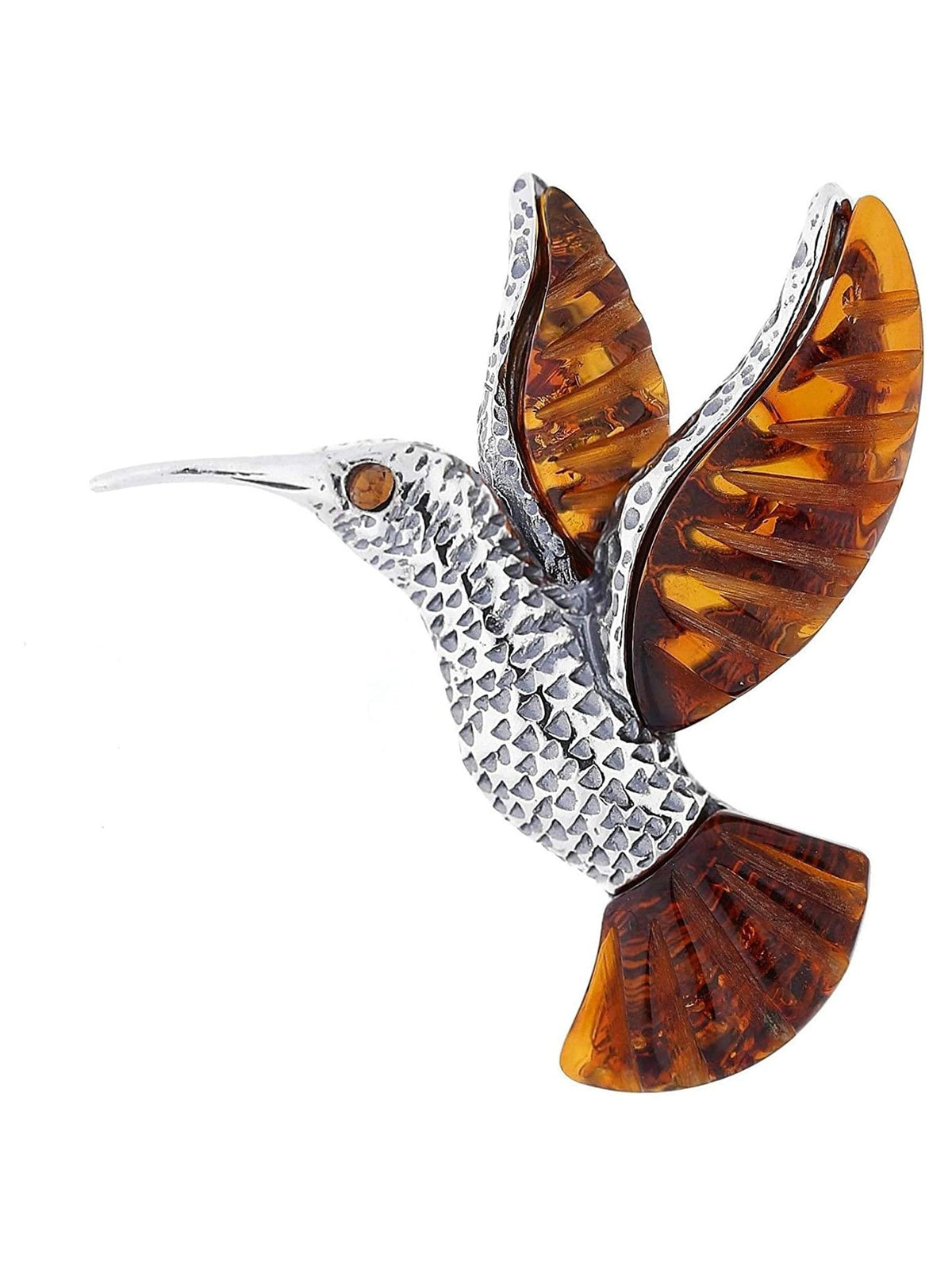 Bird Themed Amber Brooch Pin/Clip in Vintage Style for Women - 925 Sterling Silver 