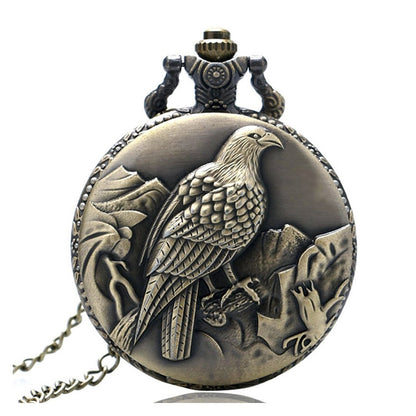 Bird Themed Quartz Pocket Watch Necklace - On 32" Inch / 80cm Chain 