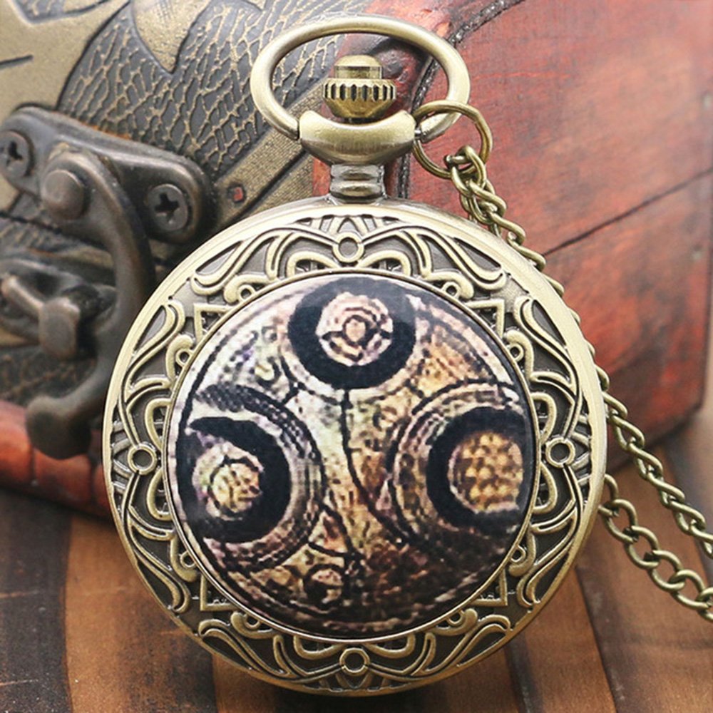 DR WHO Brown Gallifrey Timelord Seal Bronze Effect Retro/Vintage Case Full Hunter Mens/Boys Quartz Pocket Watch Necklace - On 32" Inch / 80cm Chain