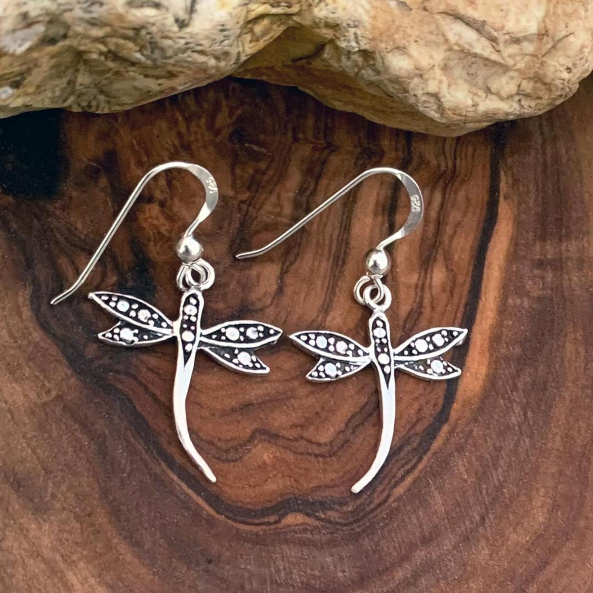 Dragonfly Sterling Silver Dangly Drop Hook Earrings - Designer Inspired. 54-706-2920