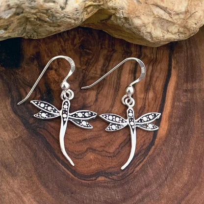Dragonfly Sterling Silver Dangly Drop Hook Earrings - Designer Inspired. 54-706-2920