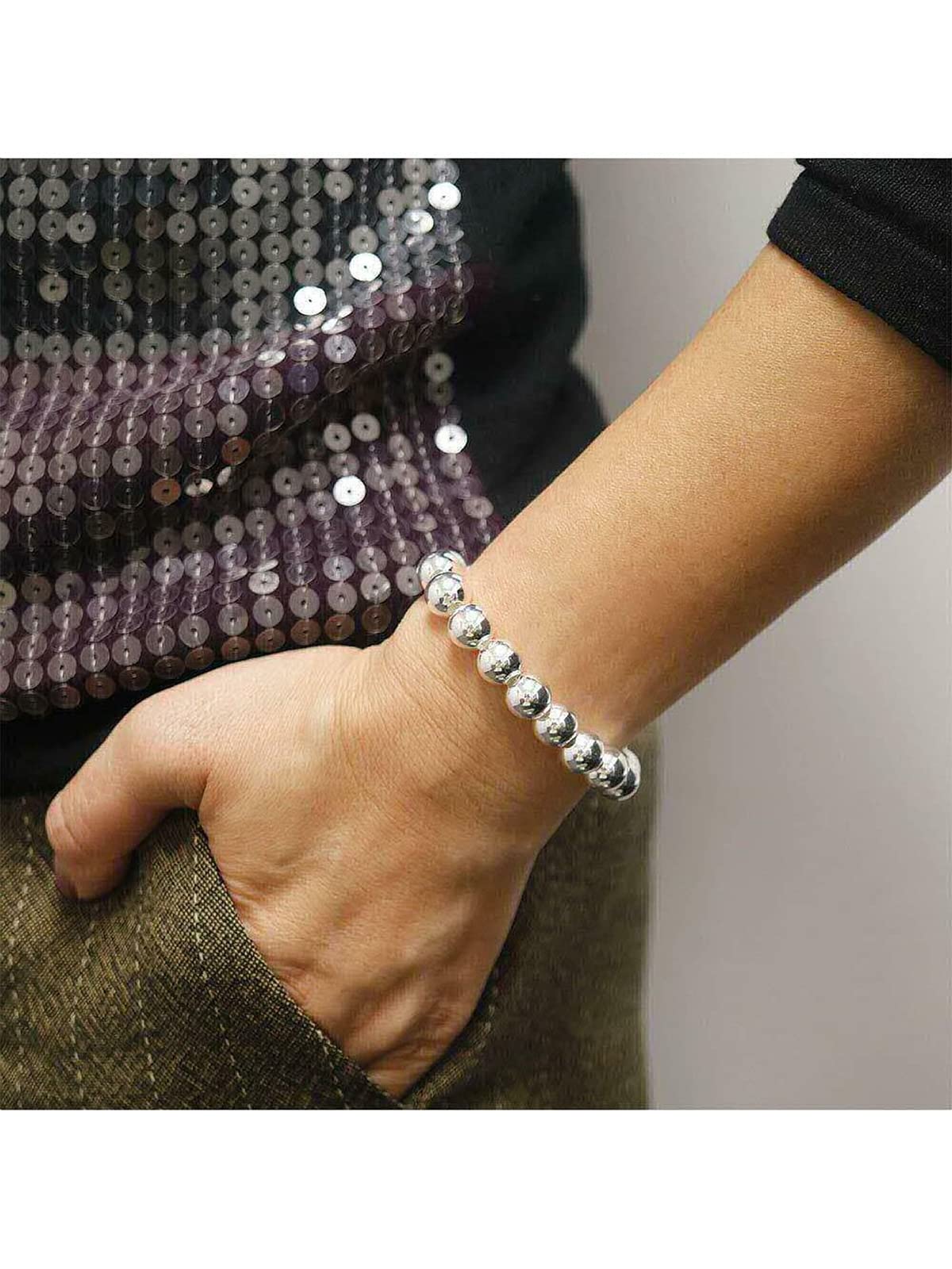 8MM 10MM Bead/Ball Bracelet for Women/Ladies/Girls - 925 Sterling Silver Plated - 7.5" Inc 