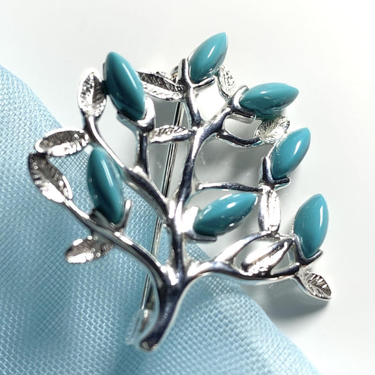 Synthetic Turquoise Tree of Life Sterling Silver Brooch - Vintage & Antique Style Brooch Pin/Clip for Women Ladies - 925 Sterling Silver. H3477/T