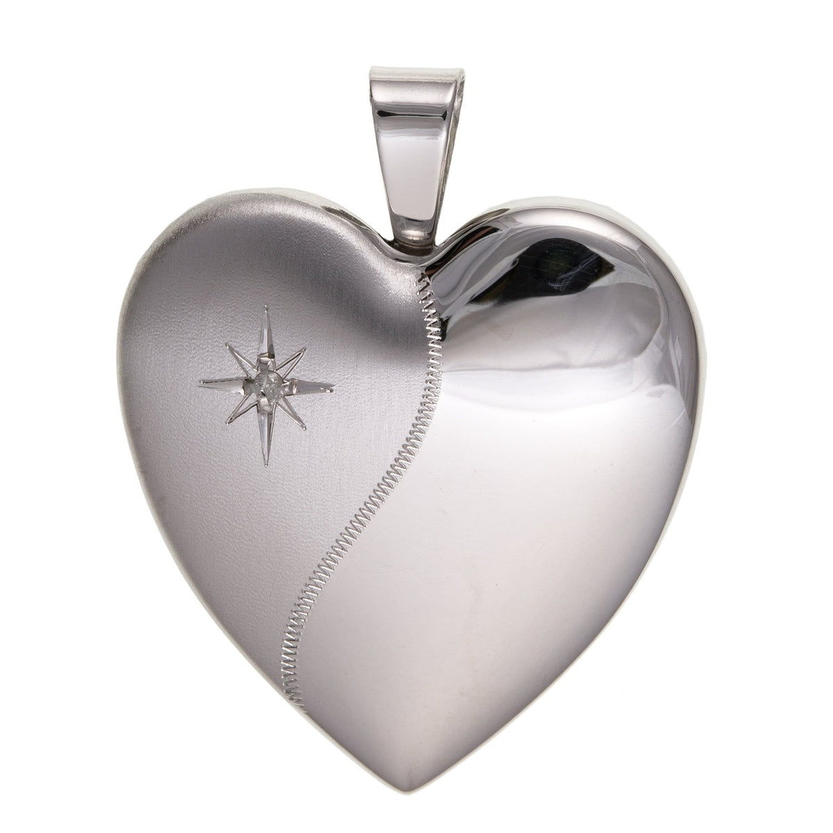 24MM Wide Two Tone (Half Satin & Half Polished) Diamond Set Family Heart Locket - 925 Sterling Silver - Engravable