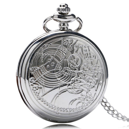 DR WHO Polished Silver Finish Retro/Vintage Case Full Hunter Mens/Boys Quartz Pocket Watch Necklace - On 32" inch / 80cm Chain