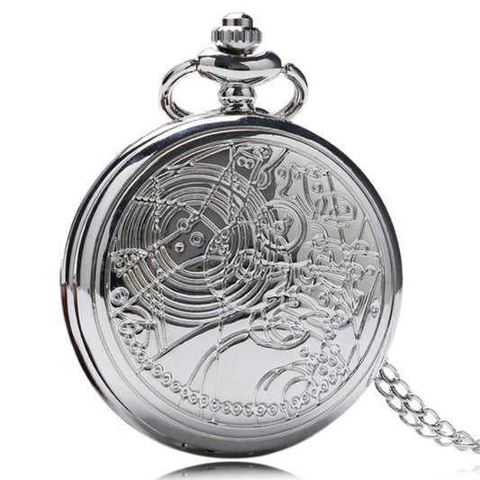 DR WHO Polished Silver Finish Retro/Vintage Case Full Hunter Mens/Boys Quartz Pocket Watch Necklace - On 32" inch / 80cm Chain