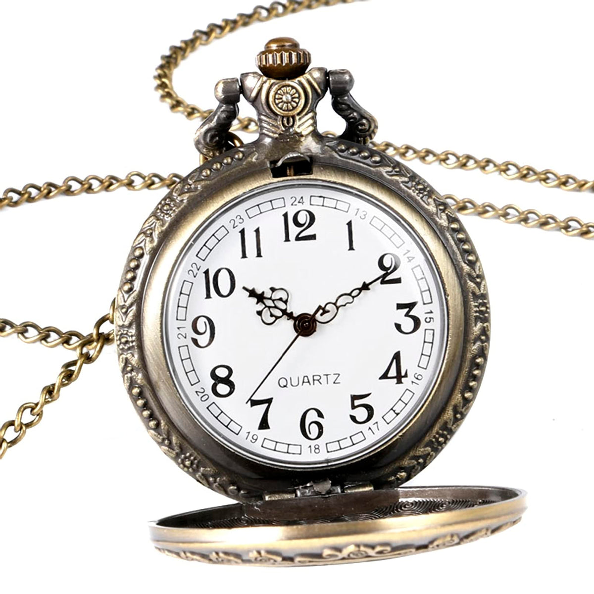 Alice in Wonderland Themed 3D Bronze Effect Women's Quartz Pocket Watch Necklace for Women 