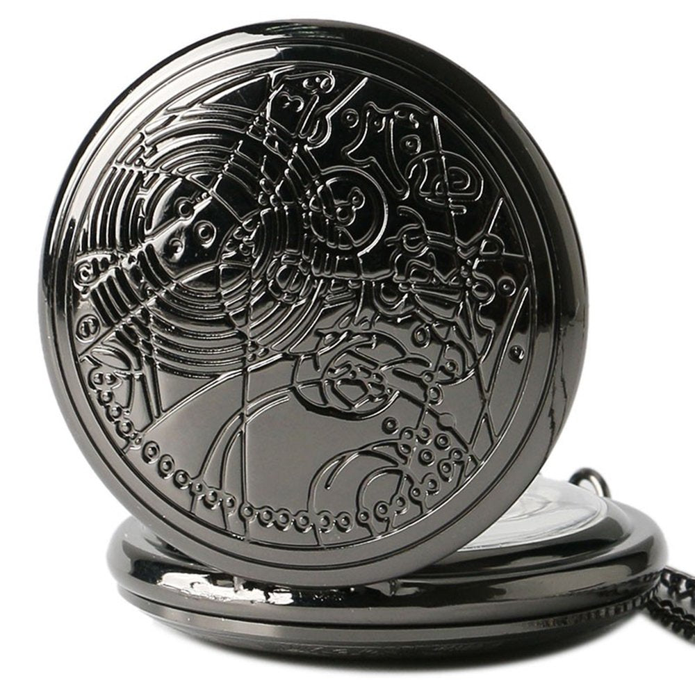 DR WHO Black Effect Retro/Vintage Case Full Hunter Mens/Boys Quartz Pocket Watch Necklace - On 32" Inch/80cm Chain