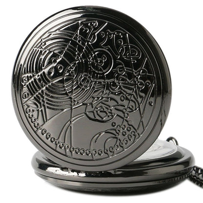 DR WHO Black Effect Retro/Vintage Case Full Hunter Mens/Boys Quartz Pocket Watch Necklace - On 32" Inch/80cm Chain