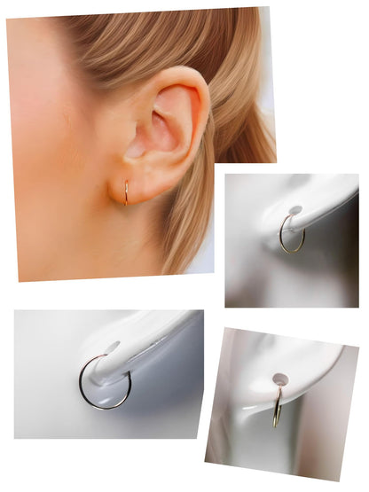 9mm 9ct Yellow Gold Hoop Sleeper Earrings For Women Men Kids - Endless/Seamless Continuous Small Thin ULTRA MINI Hoops - Solid Gold Hoop Earring Sleepers