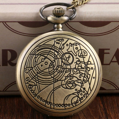 DR WHO Bronze Effect Retro/Vintage Case Full Hunter Mens/Boys Quartz Pocket Watch Necklace - On 32" Inch / 80cm Chain