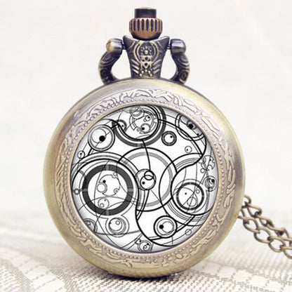 DR WHO White Gallifrey Timelord Seal Bronze Effect Retro/Vintage Case Full Hunter Mens/Boys Quartz Pocket Watch Necklace - On 32" Inch / 80cm Chain
