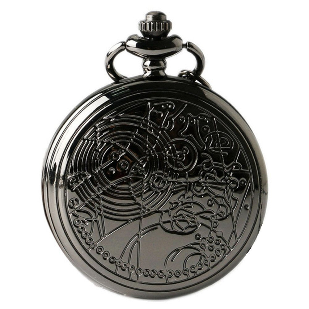DR WHO Black Effect Retro/Vintage Case Full Hunter Mens/Boys Quartz Pocket Watch Necklace - On 32" Inch/80cm Chain