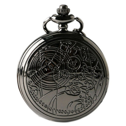 DR WHO Black Effect Retro/Vintage Case Full Hunter Mens/Boys Quartz Pocket Watch Necklace - On 32" Inch/80cm Chain