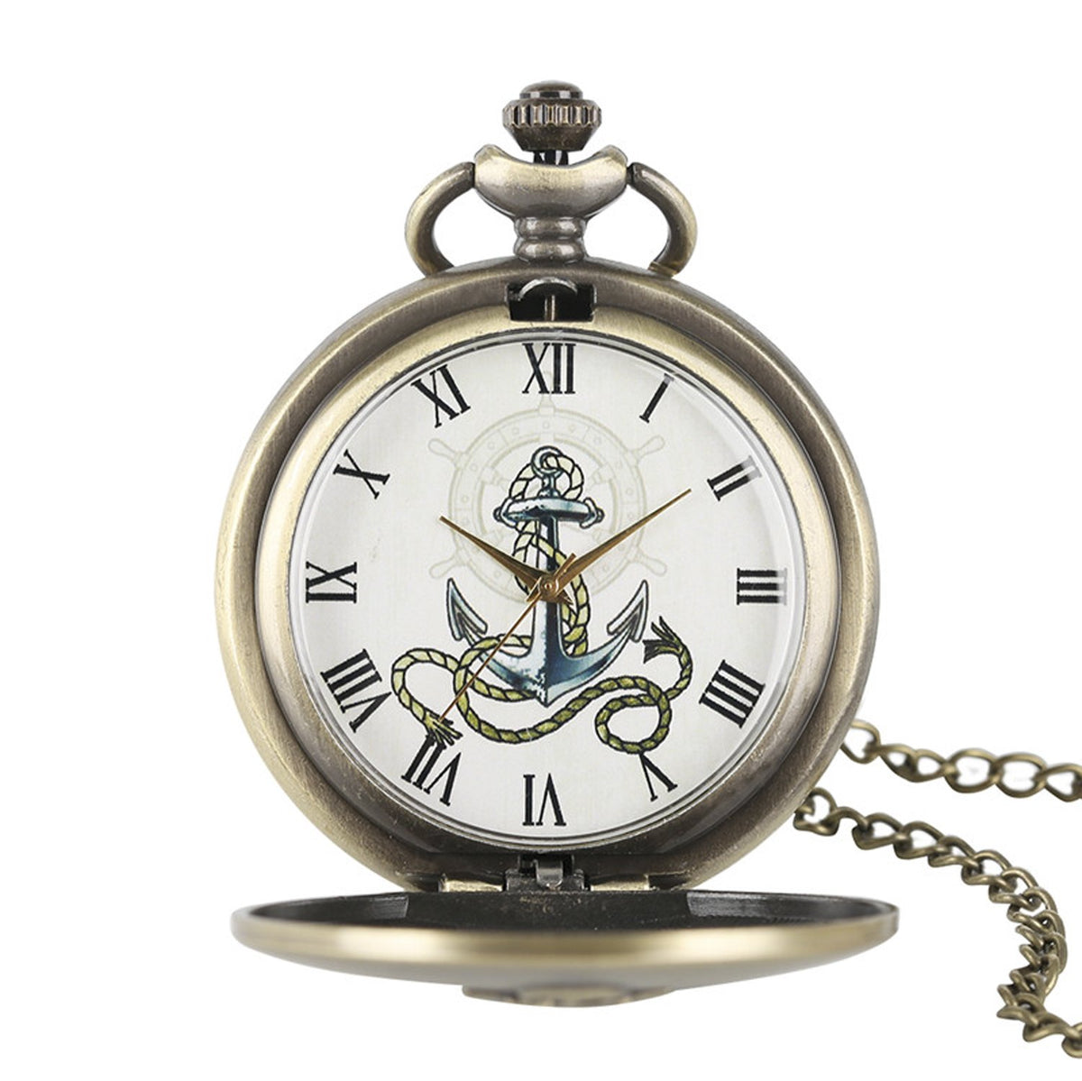 Anchor Symbol of Stability, Strength & Hope Brushed Bronze Effect Antiqued/Vintage Case Quartz Pocket Watch Necklace - On 32" Inch / 80cm Chain