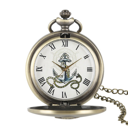 Anchor Symbol of Stability, Strength & Hope Brushed Bronze Effect Antiqued/Vintage Case Quartz Pocket Watch Necklace - On 32" Inch / 80cm Chain