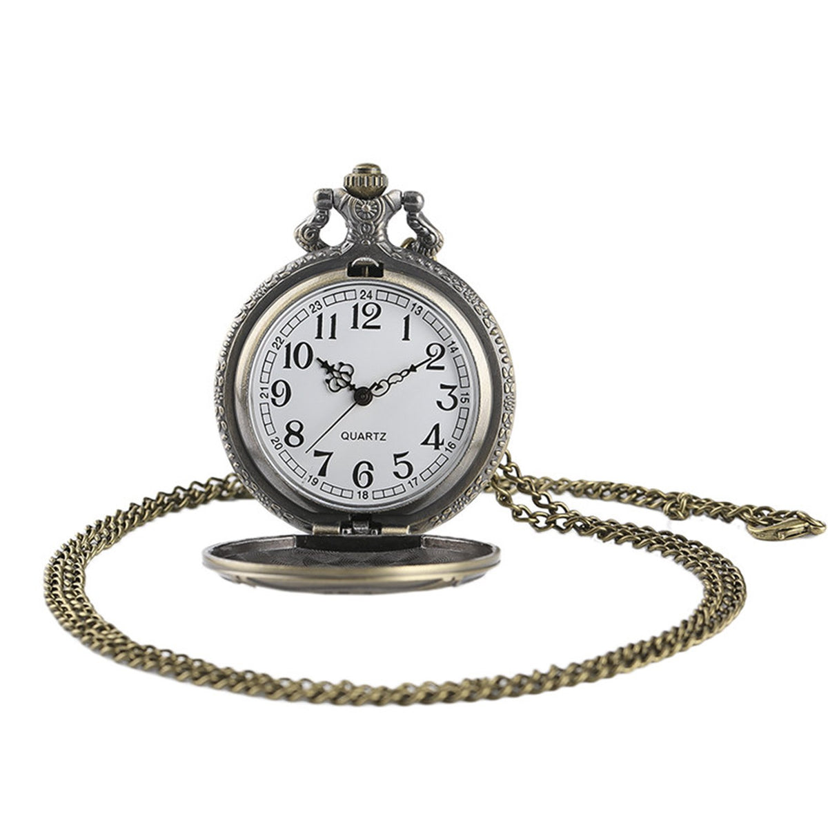 RED Fireman/Firefighter 3D Brushed Bronze Effect Antiqued/Vintage Case Men's Quartz Pocket Watch Necklace - On 32" Inch / 80cm Chain