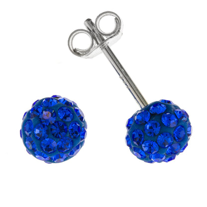 6MM WOMENS Blue Austrian Crystal Sparkly Pave Glitter/ Sparkly Pave Glitter/Disco Ball Stud Earrings/Ear Studs for Women Ladies Girls