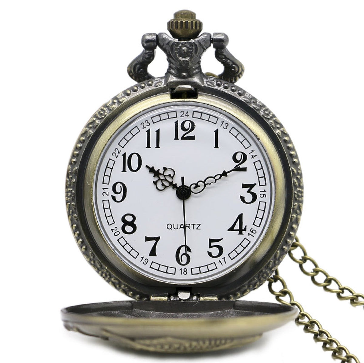 Fishing/Angling 3D Brushed Bronze Effect Antiqued/Vintage Case Men's Quartz Pocket Watch Necklace - On 32" Inch / 80cm Chain