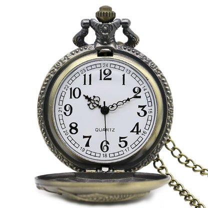Fishing/Angling 3D Brushed Bronze Effect Antiqued/Vintage Case Men's Quartz Pocket Watch Necklace - On 32" Inch / 80cm Chain