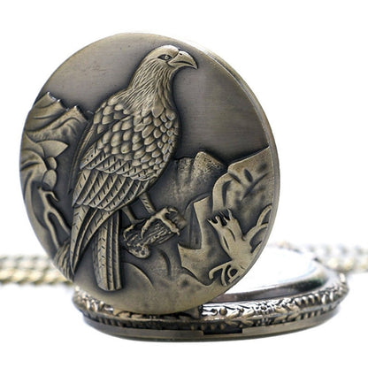 Bird Themed Quartz Pocket Watch Necklace - On 32" Inch / 80cm Chain 