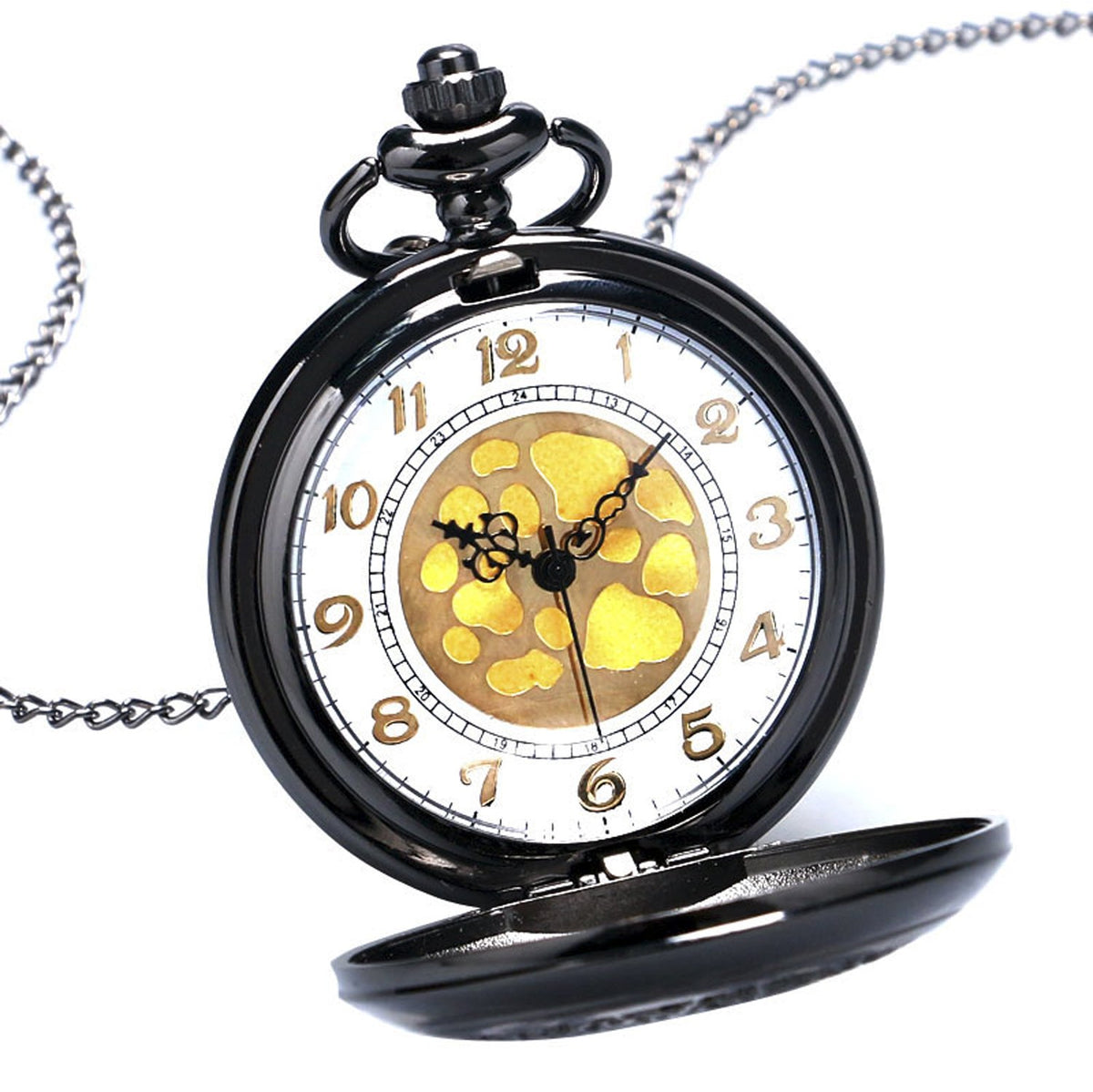 Filigree Pattern Half Hunter Women's Quartz Pocket Watch Necklace - On 32" Inch / 80cm 