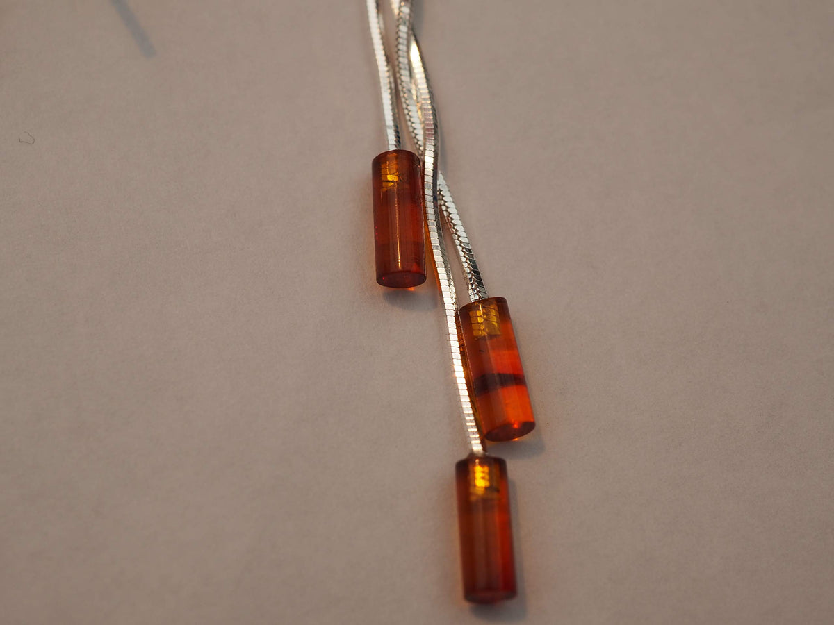Triple Cognac Amber Tubes Long Fancy Dangly/Dangle Drop Silver Earrings for Women/Teenage/Girls - 925 Sterling Silver - Amber Jewellery - 9mm W X 64mm H - Weight: 3.22 Grams