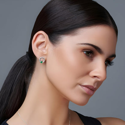 Elegant Claddagh Earrings for Women & Girls, Irish Celtic 925 Sterling Silver Studs with Stunning Emerald Green Cubic Zirconia Stones, Classic Creole Earrings - Symbolic Irish Jewellery