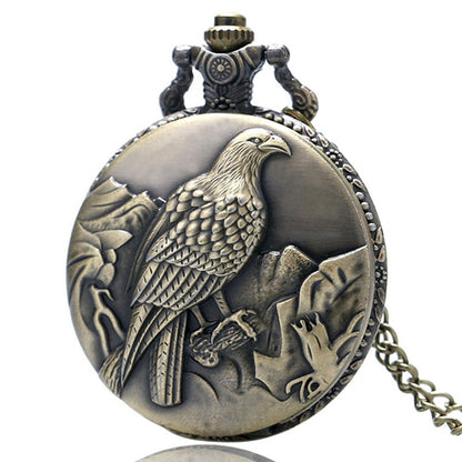 Bird Themed Quartz Pocket Watch Necklace - On 32" Inch / 80cm Chain 
