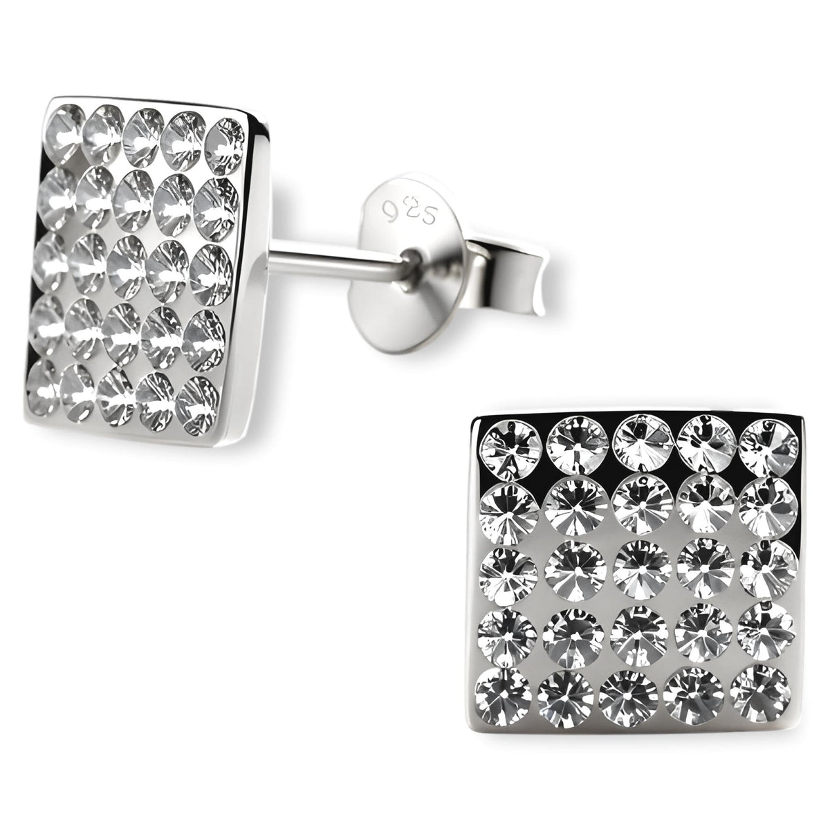 8MM MENS Square Micro Pave Austrian Crystal Sterling Silver Stud Earrings