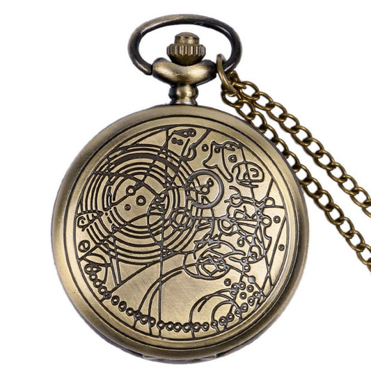 DR WHO Bronze Effect Retro/Vintage Case Full Hunter Mens/Boys Quartz Pocket Watch Necklace - On 32" Inch / 80cm Chain