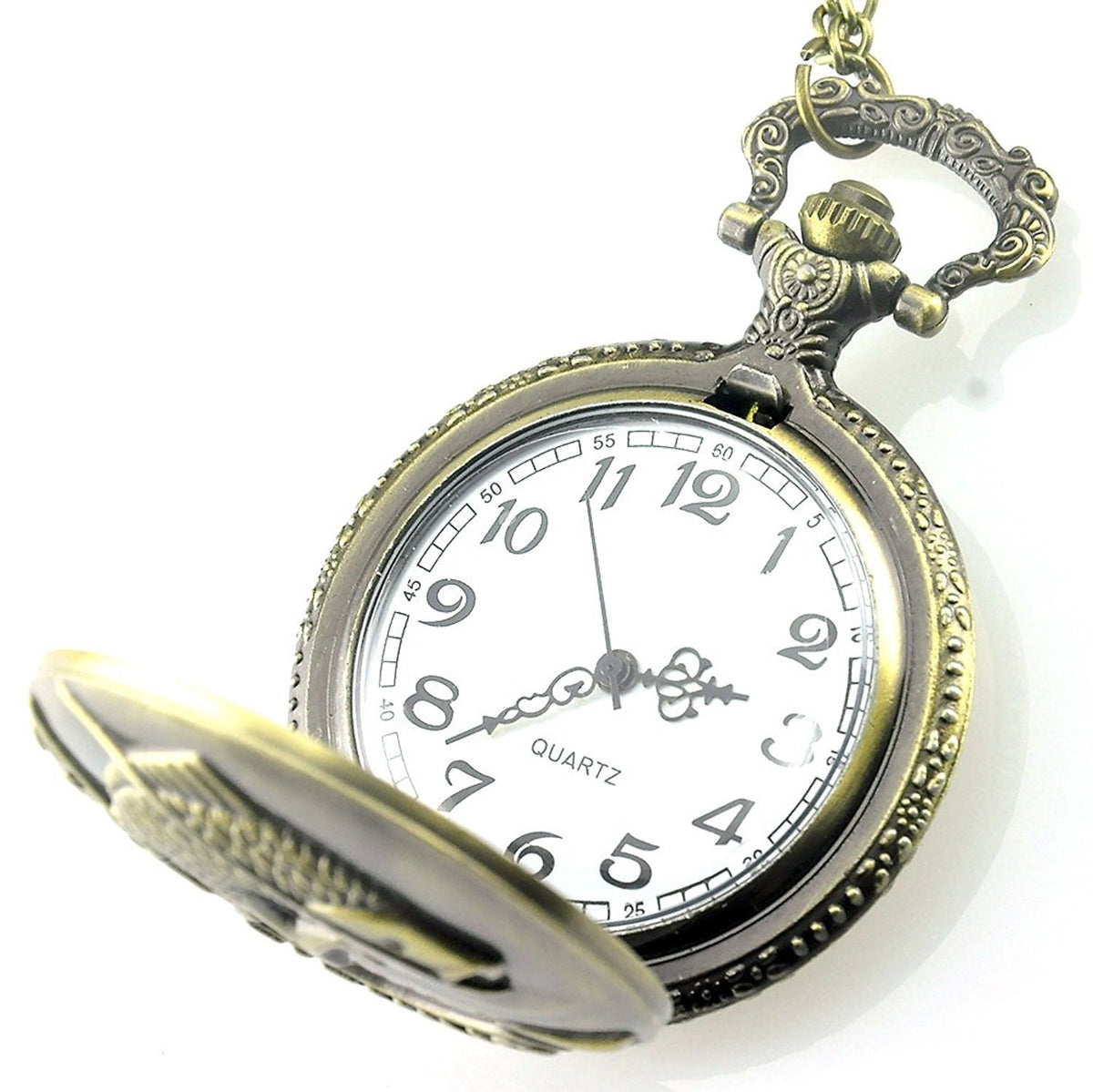 Fishing/Angling 3D Brushed Bronze Effect Antiqued/Vintage Case Men's Quartz Pocket Watch Necklace - On 32" Inch / 80cm Chain
