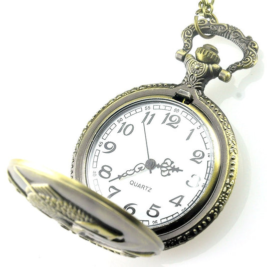 Fishing/Angling 3D Brushed Bronze Effect Antiqued/Vintage Case Men's Quartz Pocket Watch Necklace - On 32" Inch / 80cm Chain