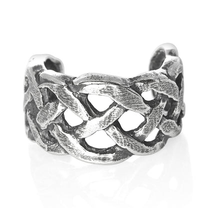 Celtic Weave Woven Braided Band Outer Ear Cuff Clip-On Earring - 925 Sterling Silver - Non Pierced Earring