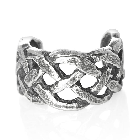 Celtic Weave Woven Braided Band Outer Ear Cuff Clip-On Earring - 925 Sterling Silver - Non Pierced Earring