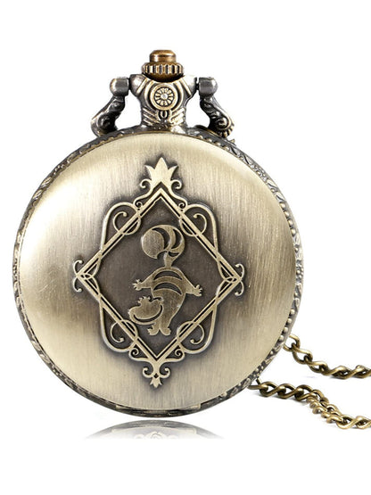 Alice in Wonderland Themed 3D Bronze Effect Women's Quartz Pocket Watch Necklace for Women 