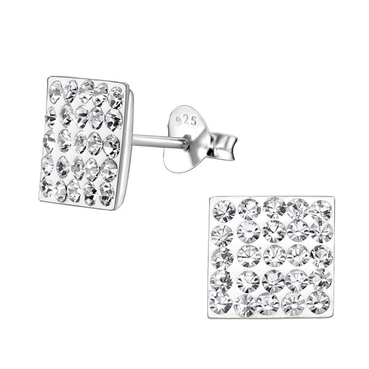 8MM Bling LADIES Square Micro Pave Austrian Crystal Sterling Silver Stud Earrings/Ear Studs for Women/Teenage/Girls - 925 Sterling Silver - White/Clear