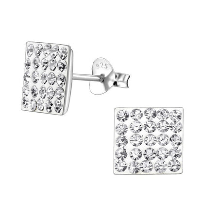 8MM Bling LADIES Square Micro Pave Austrian Crystal Sterling Silver Stud Earrings/Ear Studs for Women/Teenage/Girls - 925 Sterling Silver - White/Clear