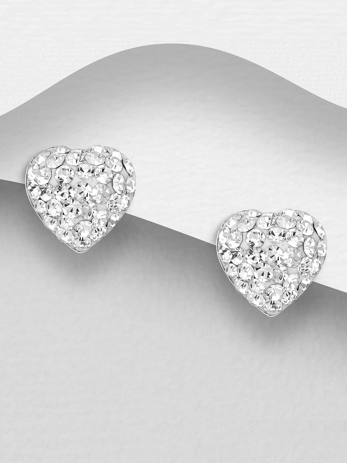 9MM 3D WHITE Austrian Crystal Sterling Silver Heart Stud Earrings/Ear Studs for Women/Teenagers/Girls - 925 Sterling Silver - Sparkly & Bling
