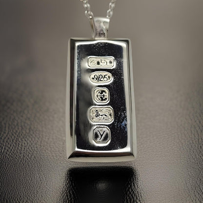 MENS Feature Hallmark Solid Ingot Pendant on 20" Inch Silver Chain Necklace for Men Boys - 