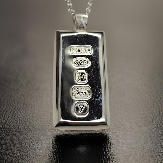 MENS Feature Hallmark Solid Ingot Pendant on 20" Inch Silver Chain Necklace for Men Boys - ##01-1-5-oz-ingot