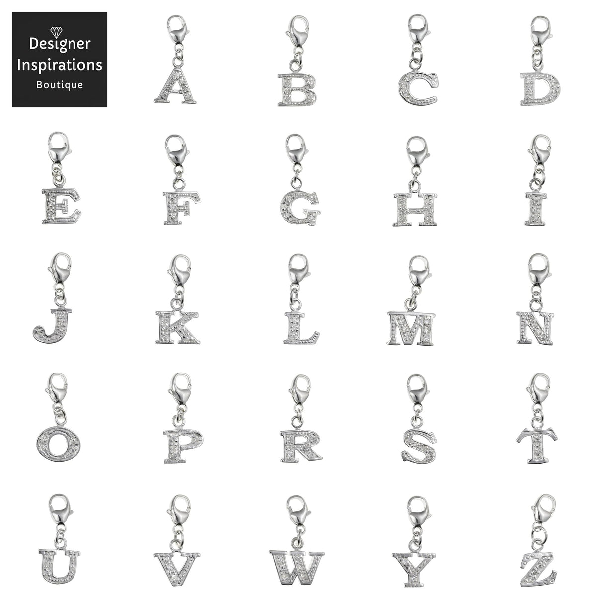 Capital Letter A-Z Alphabet Initial 925 Sterling Silver Clip On Charm Pendant with Lobster 